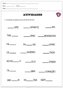 Atividades De Completar As Palavras Para E Ano