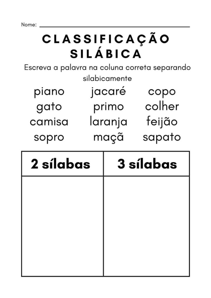 Atividade de Classificação Silábica