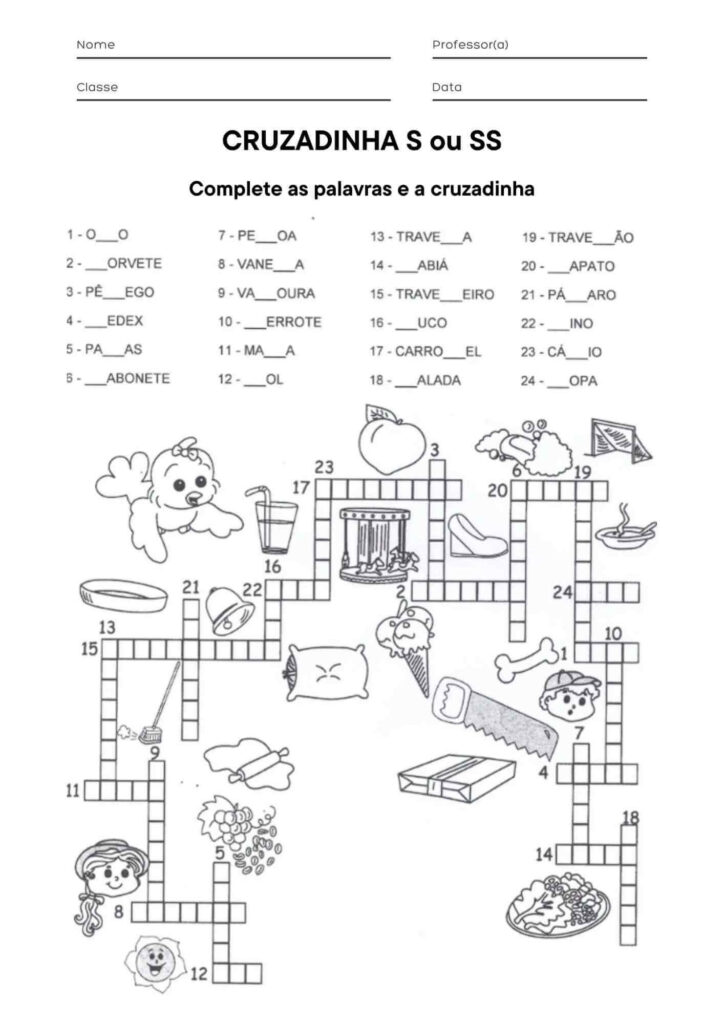 Atividade de Completa Cruzadinha com SS ou S