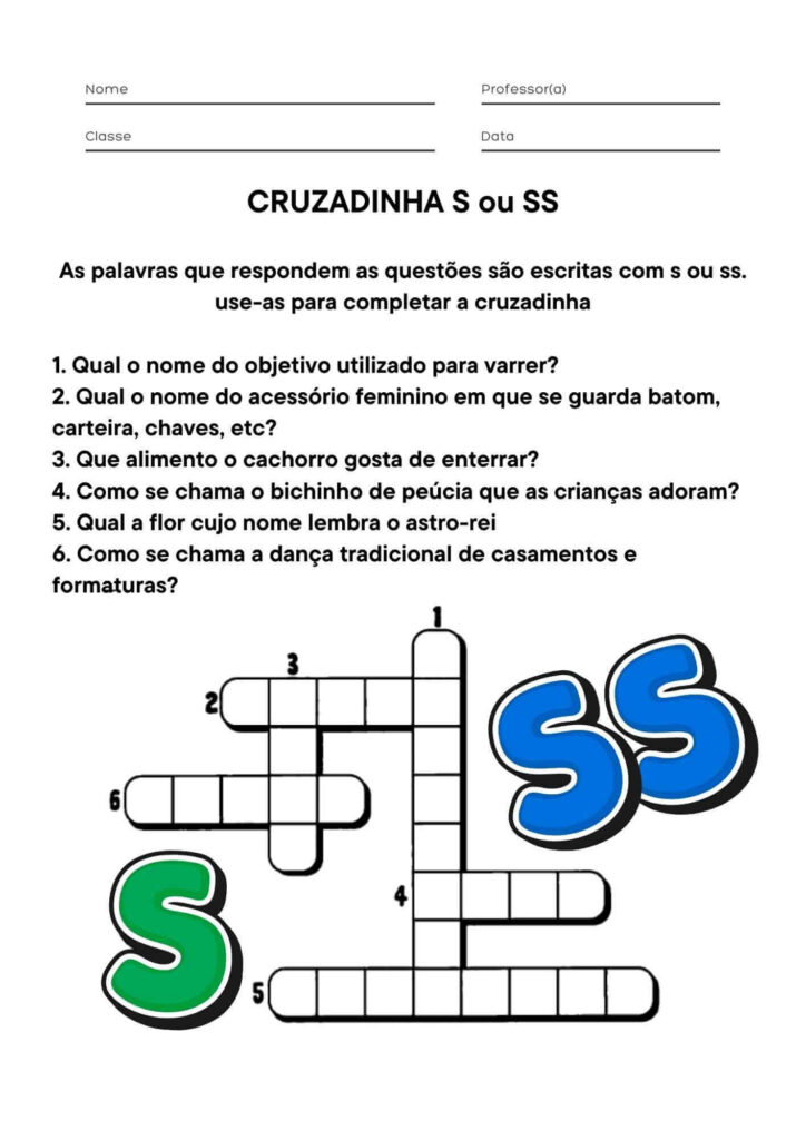 Atividade de Cruzadinha com S ou SS
