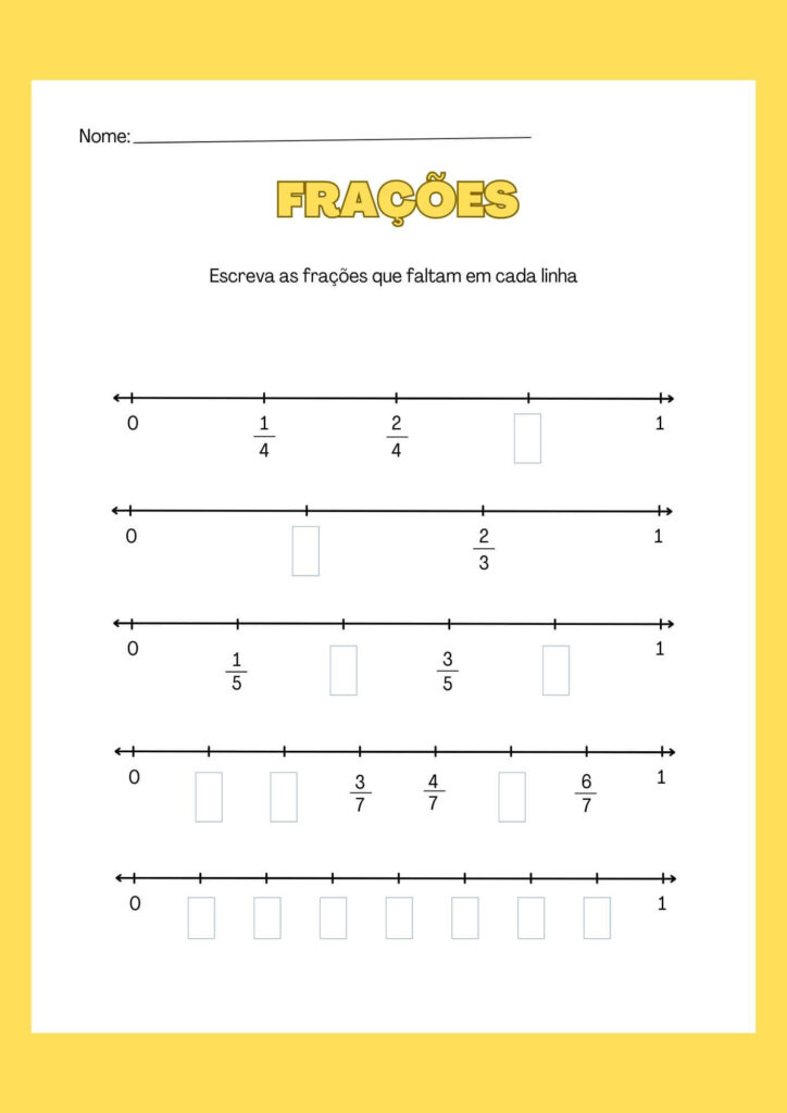 Atividade de Escrever as Frações que faltam