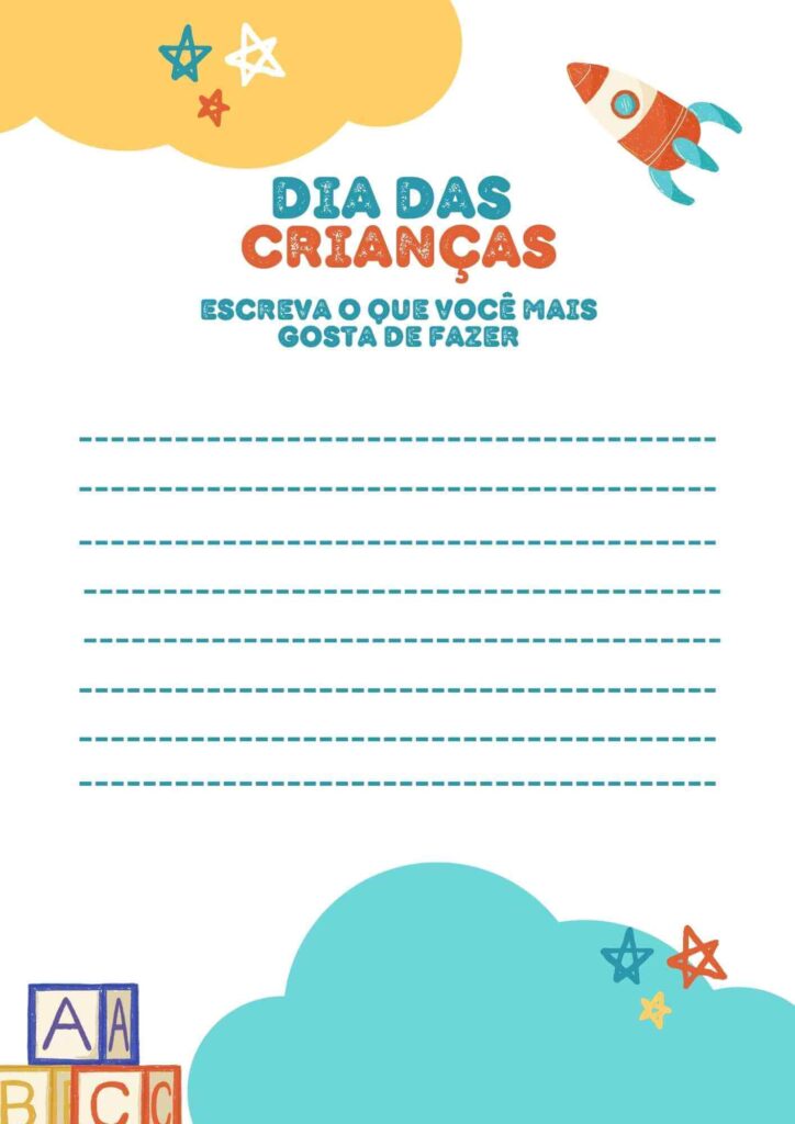 Atividade de Escrever para Dia das Crianças