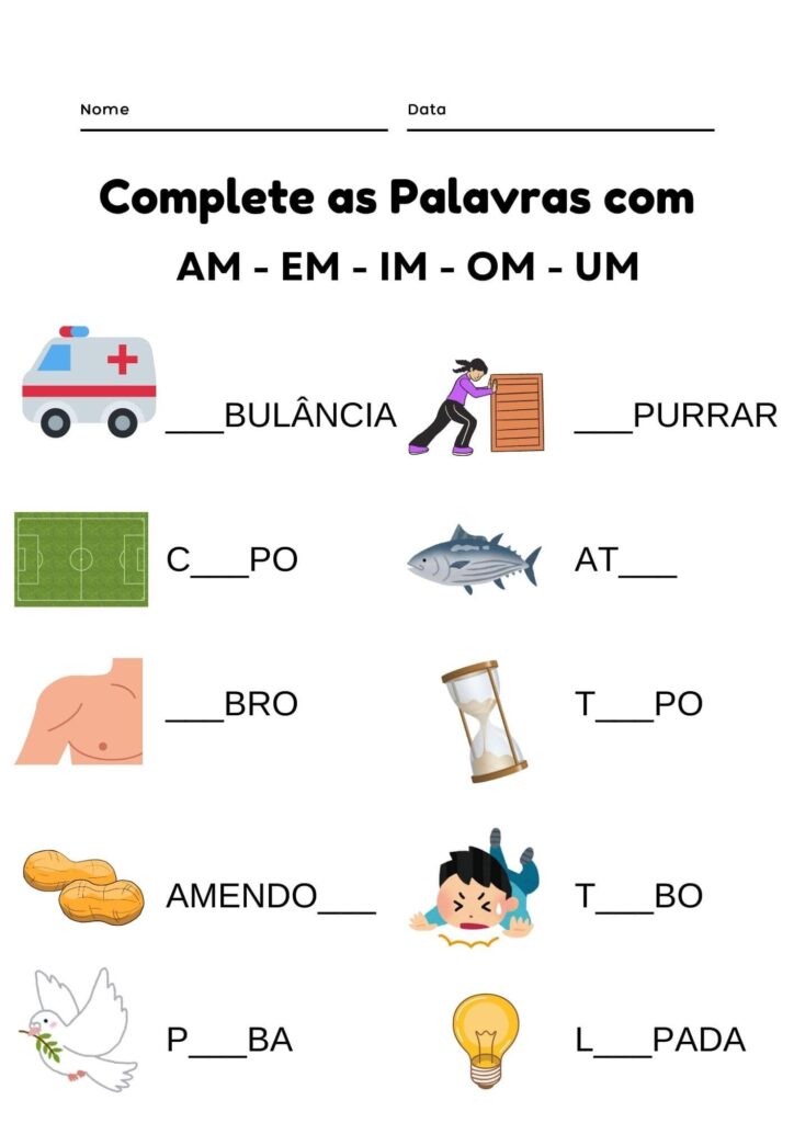 Atividade de Silábas Complexas AM EM IM OM UM