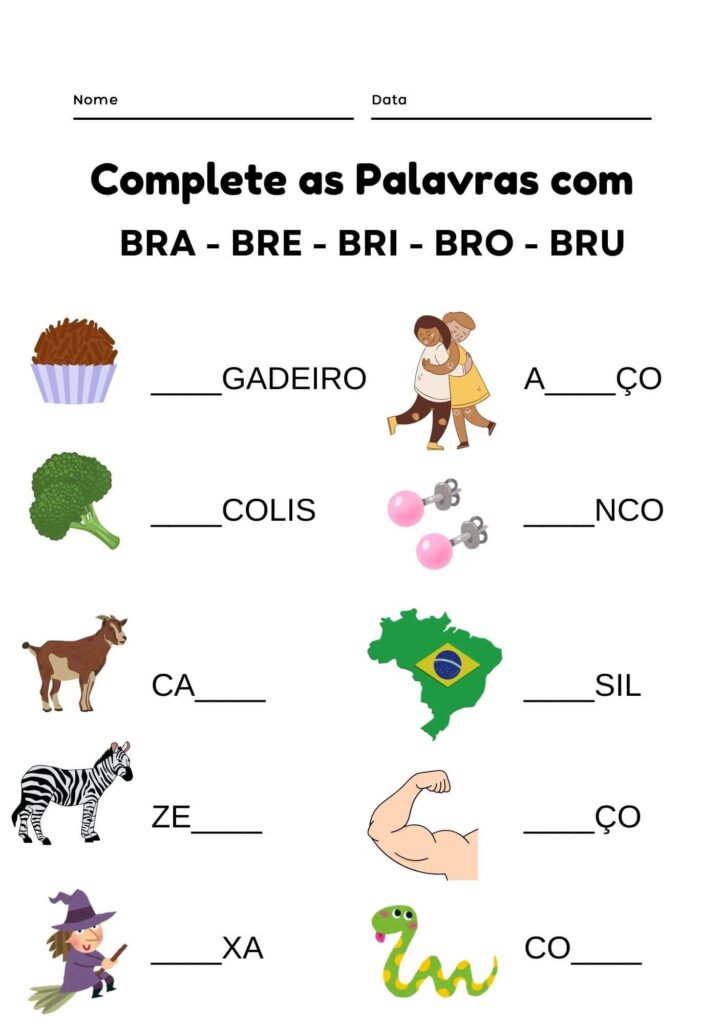 Atividade de Silábas Complexas BRA BRE BRI BRO BRU