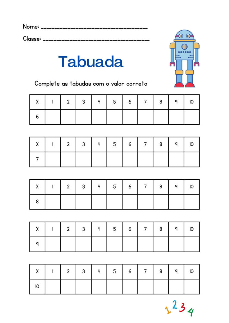 Atividades de Tabuada para 2º, 3º e 4º Ano para Imprimir
