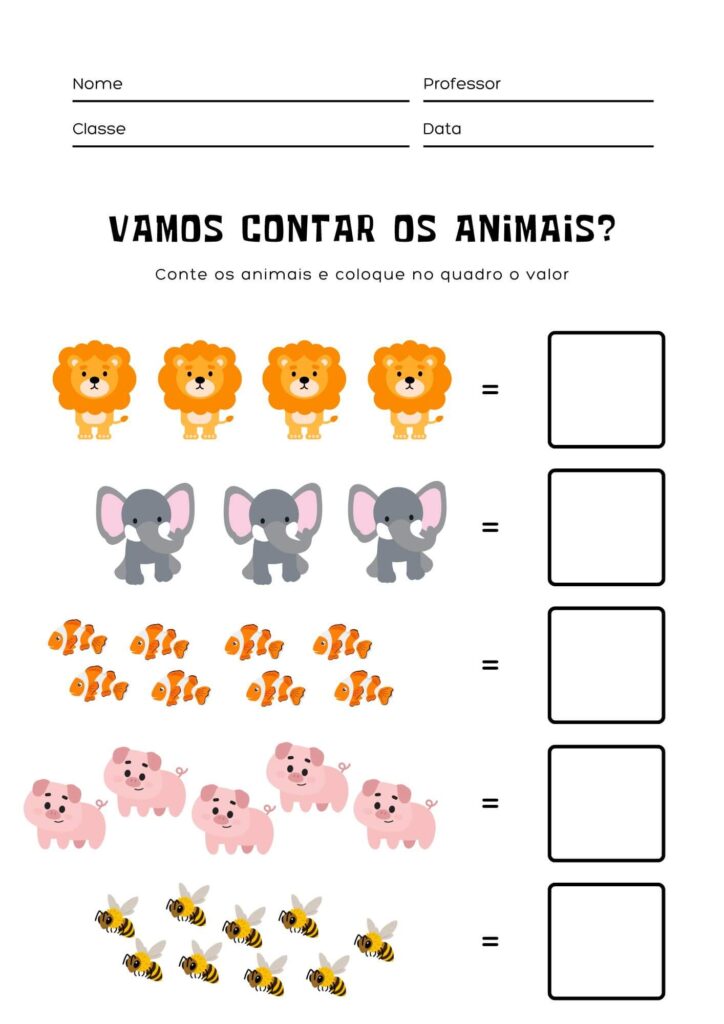 Atividade de Contar os Animais