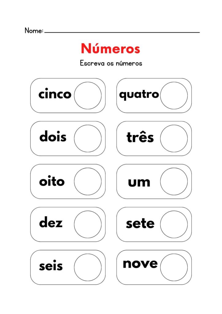 Atividade de Escrever os números até 10