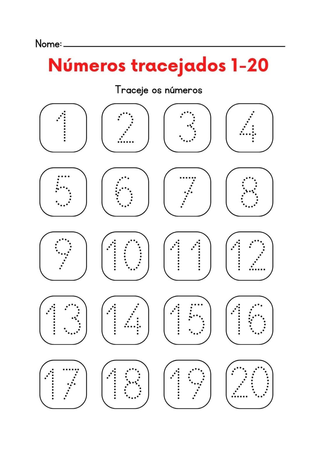Atividades com Números de 1 a 20 para Imprimir