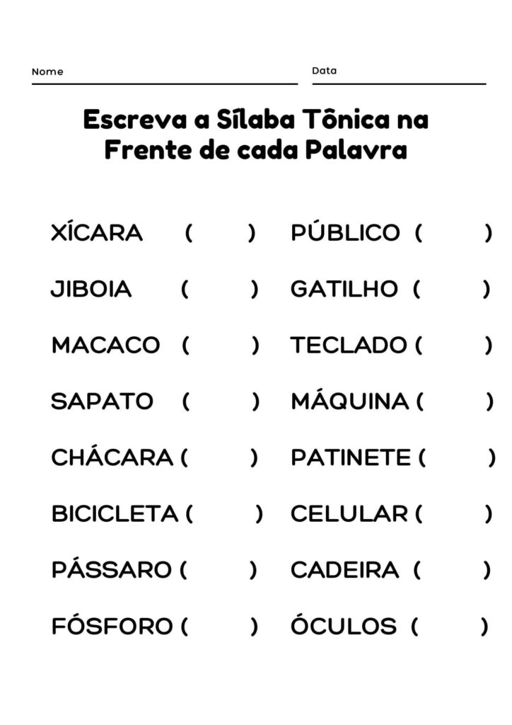 Escreva a sílaba tônica das palavras 2