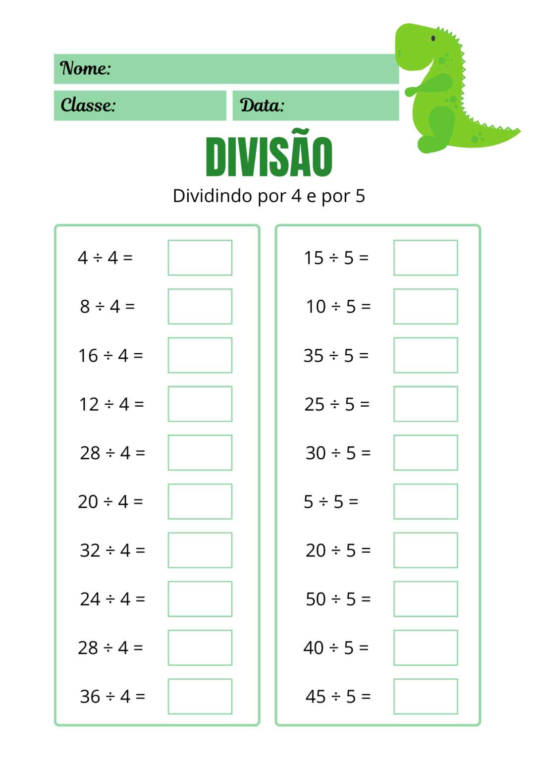 Atividades de Divisão para 3º e 4º Ano para Imprimir