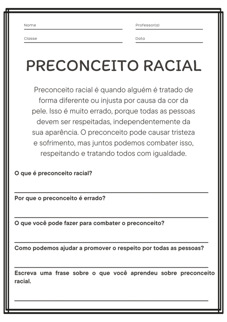 Atividade sobre Preconceito Racial