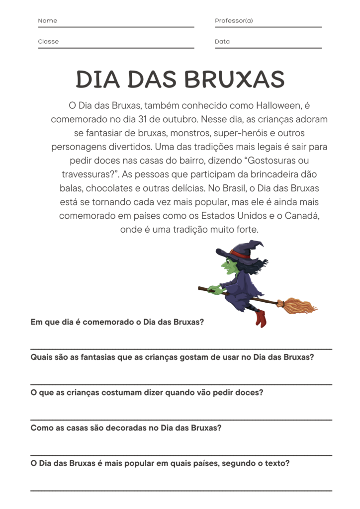 Interpretação de Texto de Dia das Bruxas