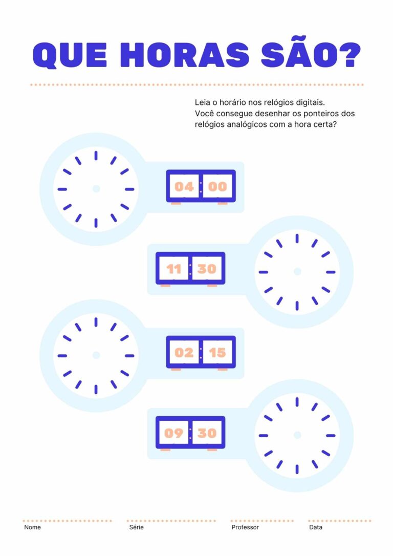 Atividade de Desenhar as Horas no Relógio I