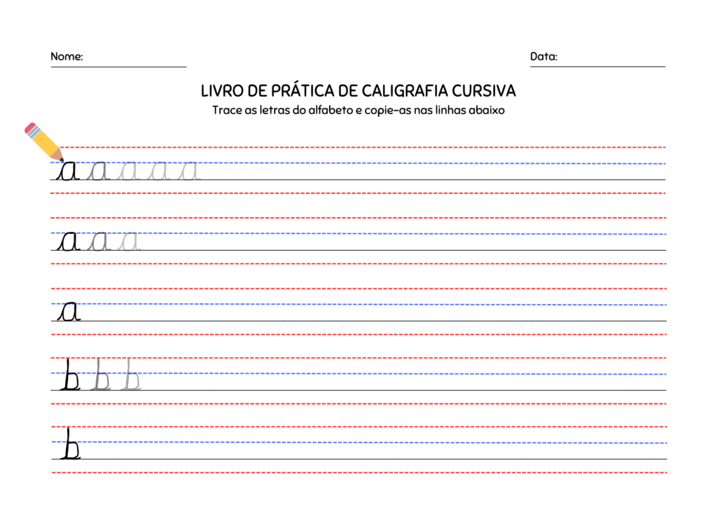 Livro de Prática de Caligrafia Cursiva - a - b