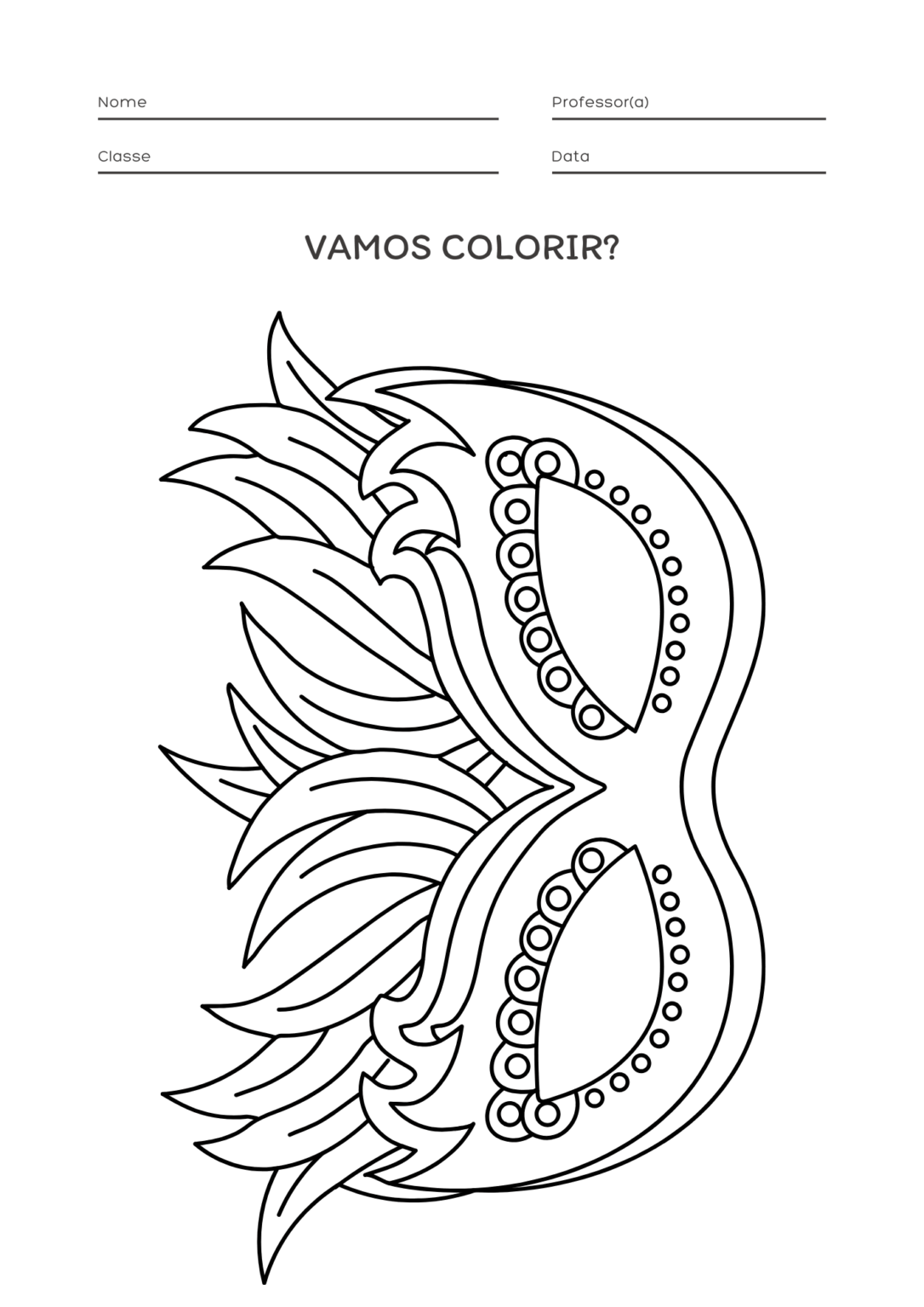 Máscara de Carnaval para Imprimir, Colorir e Recortar