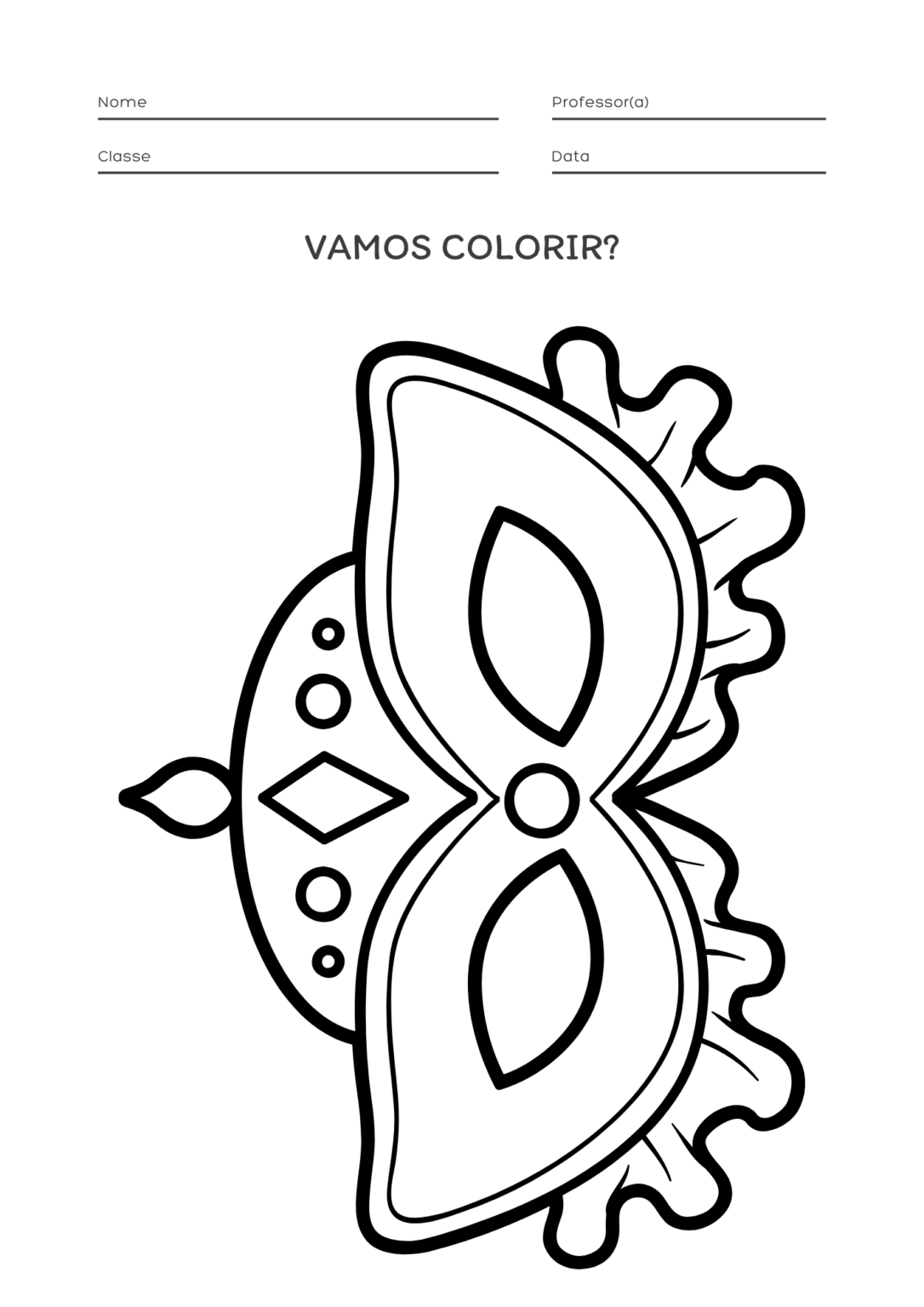 Máscara de Carnaval para Imprimir, Colorir e Recortar