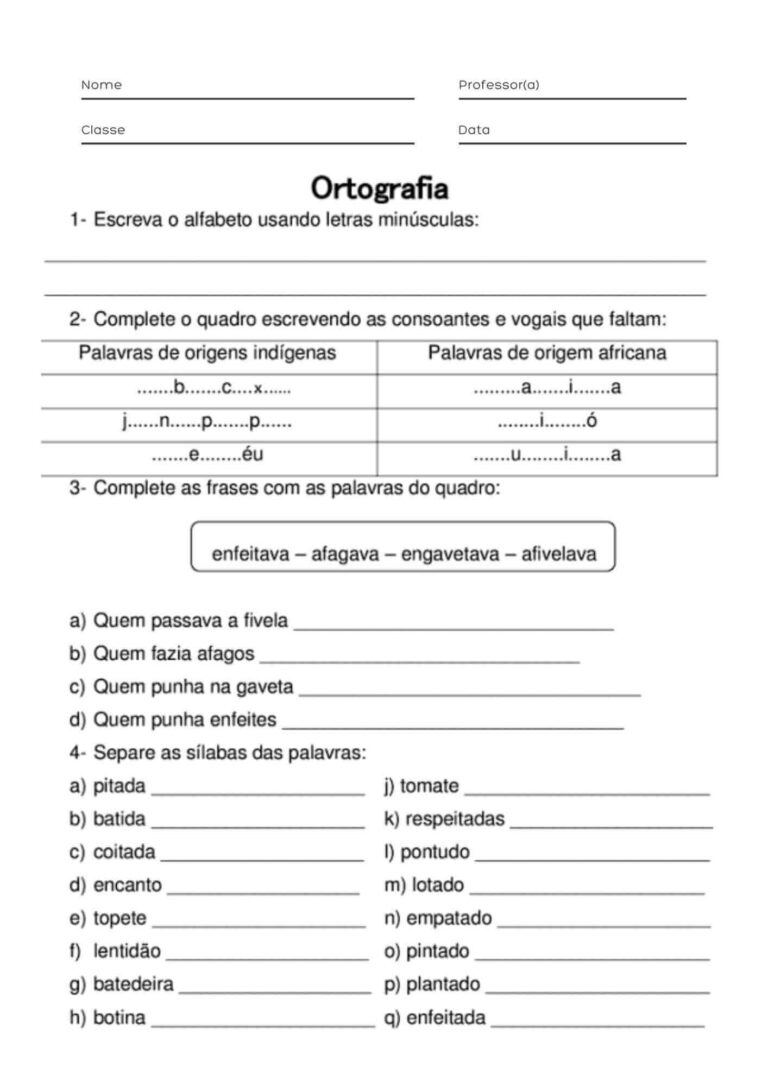 Exercícios de Ortografia