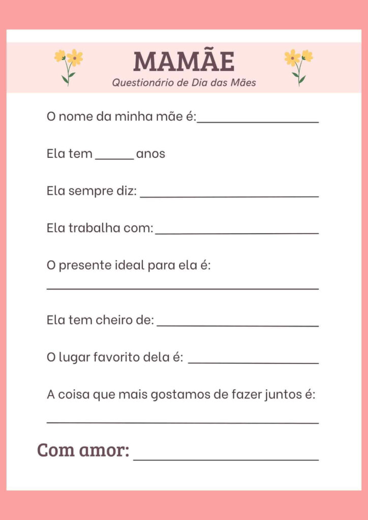 Questionário de Dia das Mães