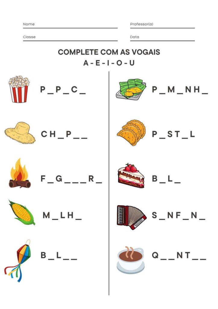 Atividade das Vogais de Festa Junina
