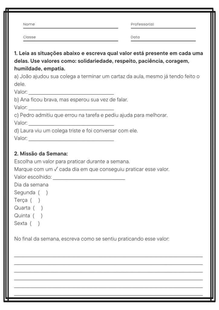 Atividade de Valores Humanos