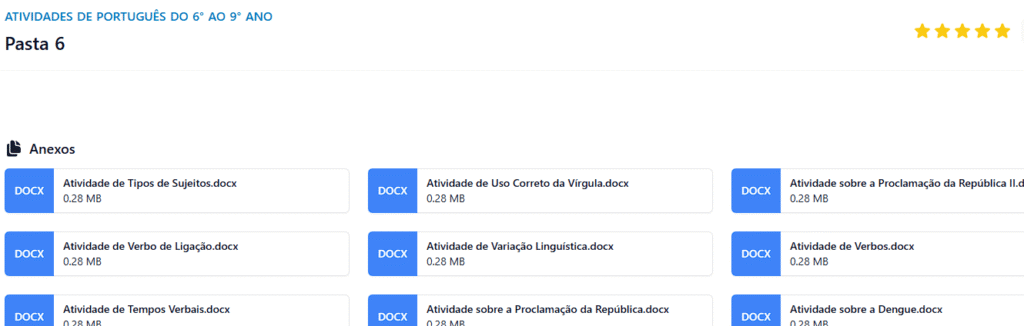 Área de Downloads do Pacote de Atividades de Português