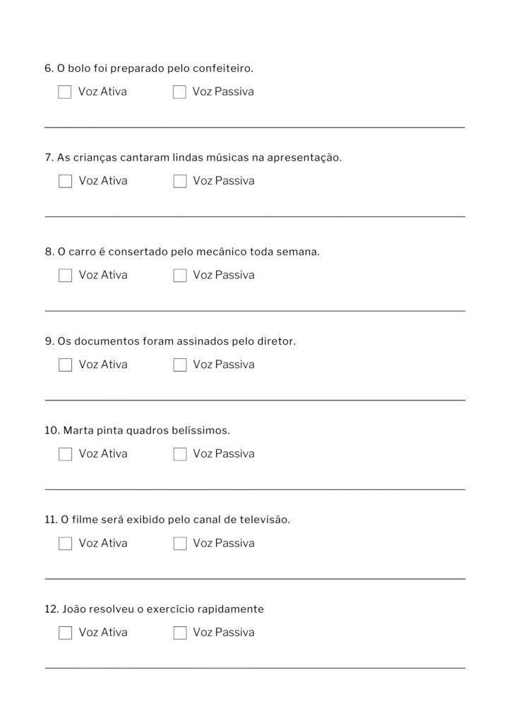 Atividade com Frases para Identificar Voz Ativa e Passiva 2