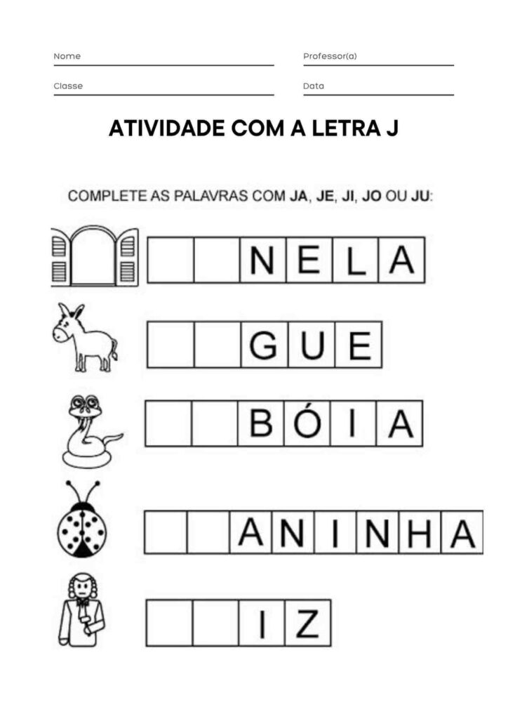 Atividade com a Letra J