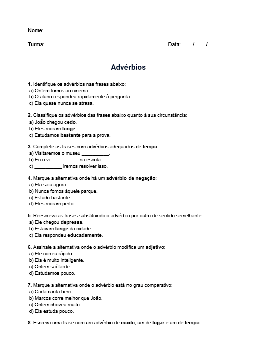 Atividade de Advérbios