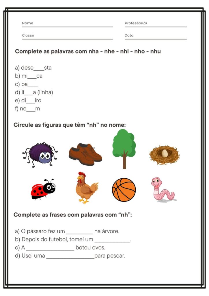 Atividade de Sílabas com NH