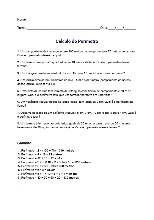 Atividade de Cálculo de Perímetro