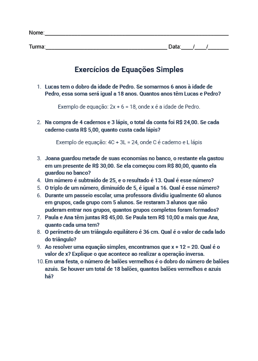 Atividade de Equação Simples
