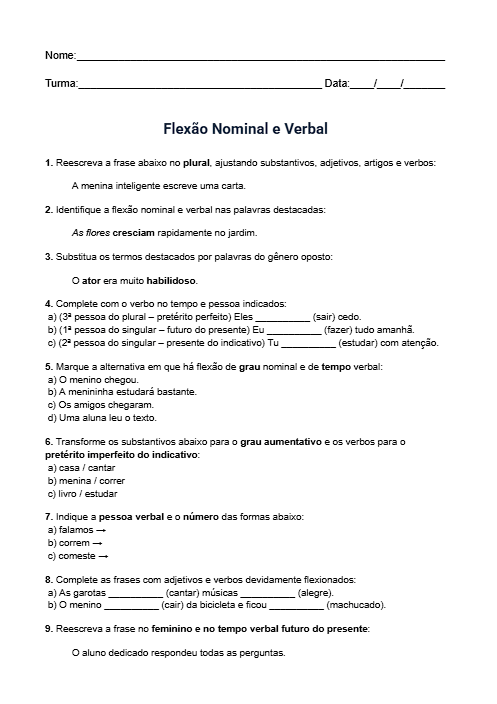 Atividade de Flexão Nominal e Verbal