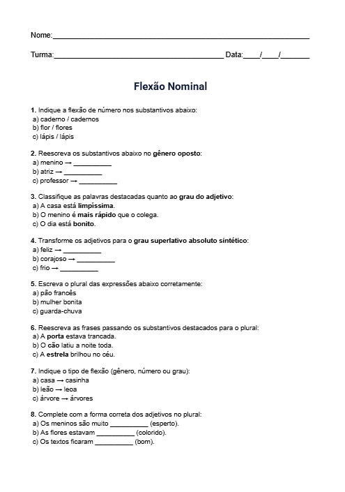 Atividade de Flexão Nominal