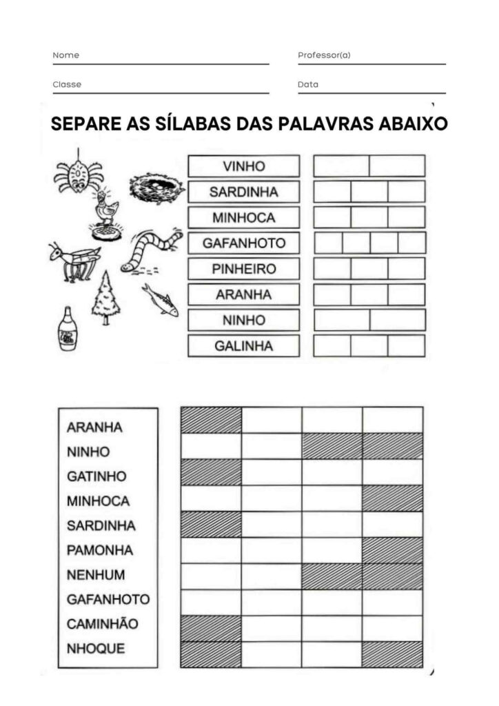 Atividade de Separar Sílabas com NH