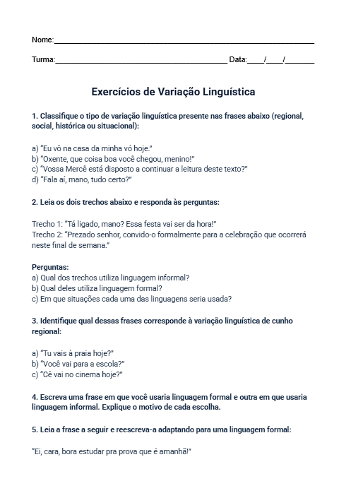 Atividade de Variação Linguística