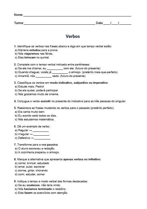 Atividade de Verbos