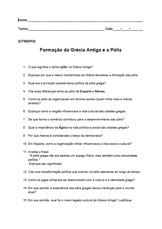 Atividade Grécia Antiga
