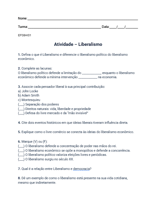 Atividade Liberalismo