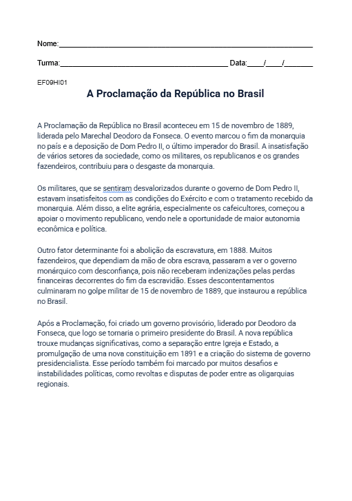 Atividade de Proclamação da Republica