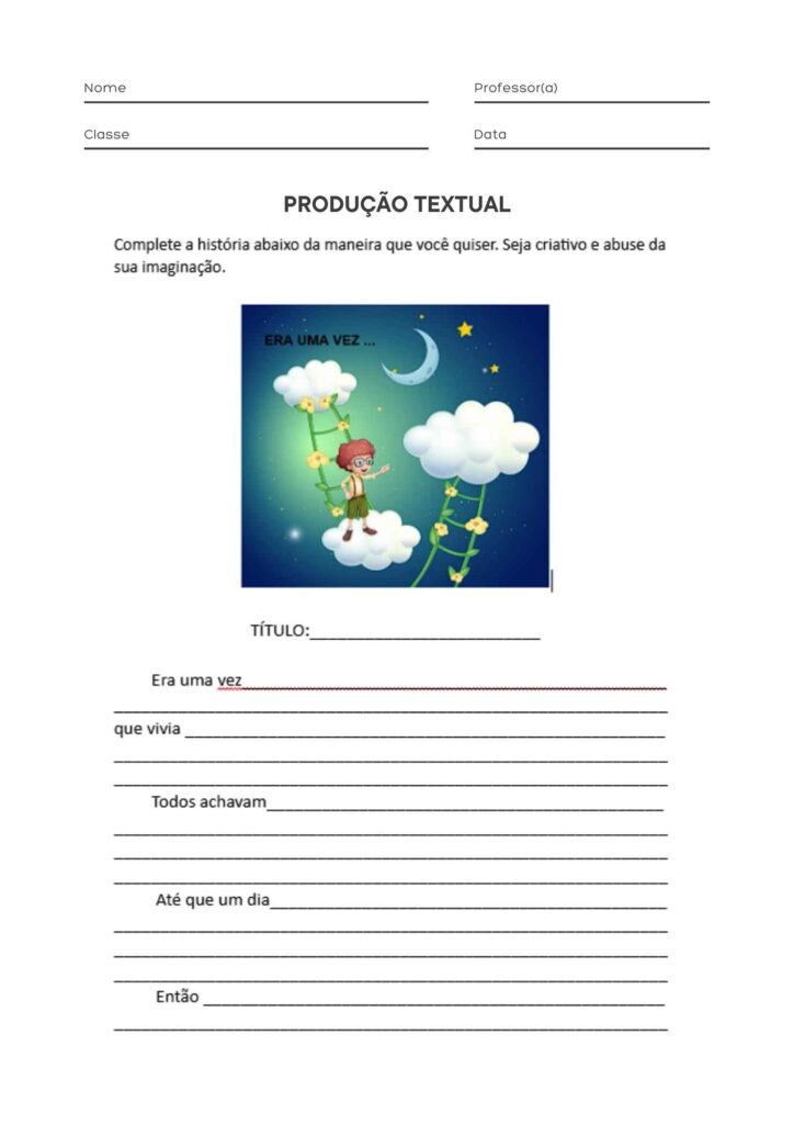 Atividade de Produção de Texto para 3º ao 5º para Imprimir