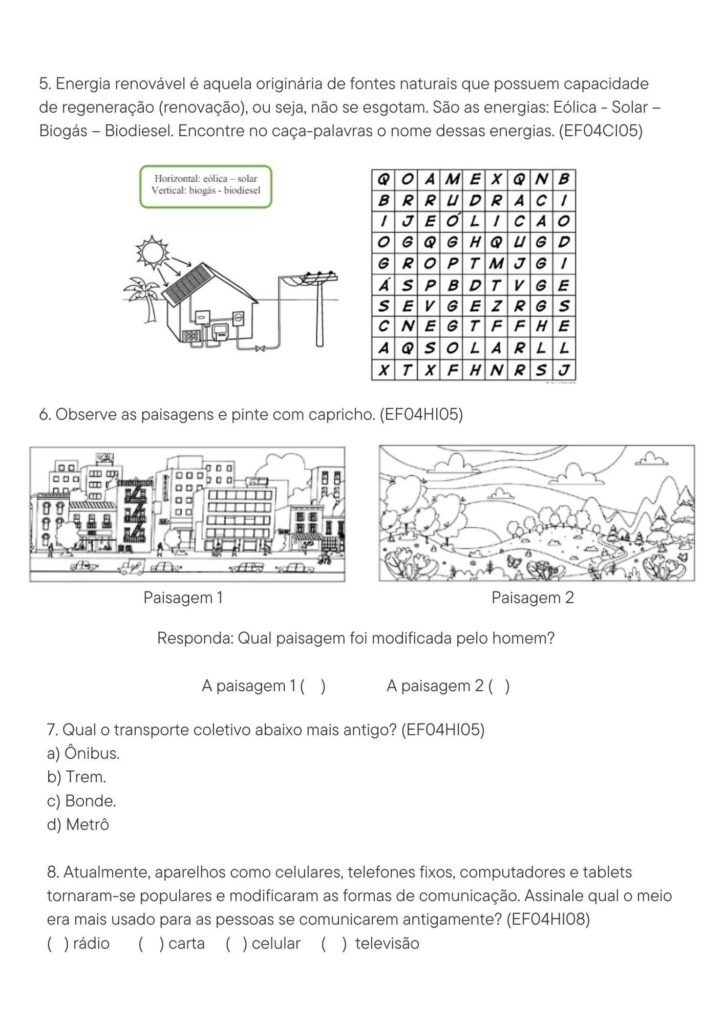 Avaliação Integrada de Ciências e Geografia para 4º Ano Folha 2