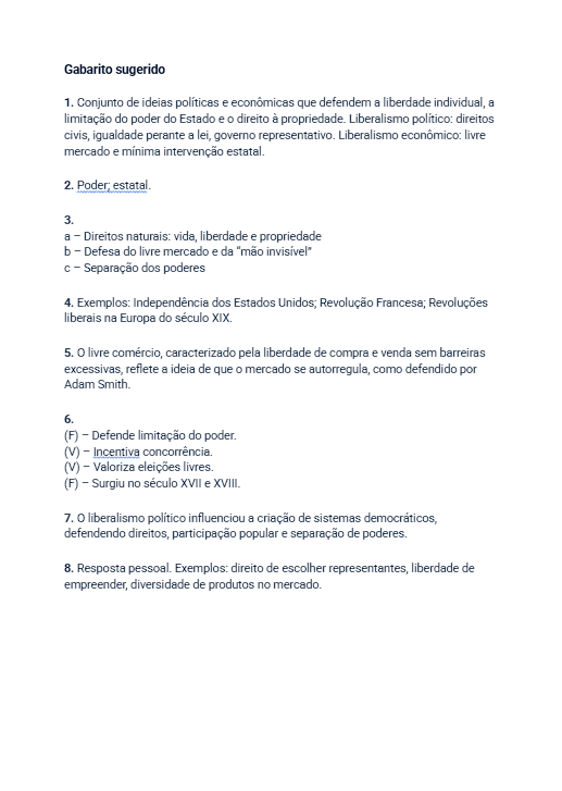Gabarito Liberalismo