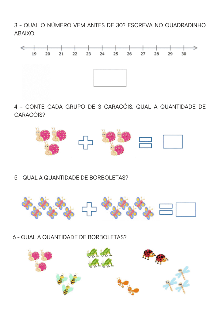 Prova de Matemática 2º e 3º Ano Exercícios 3 a 6