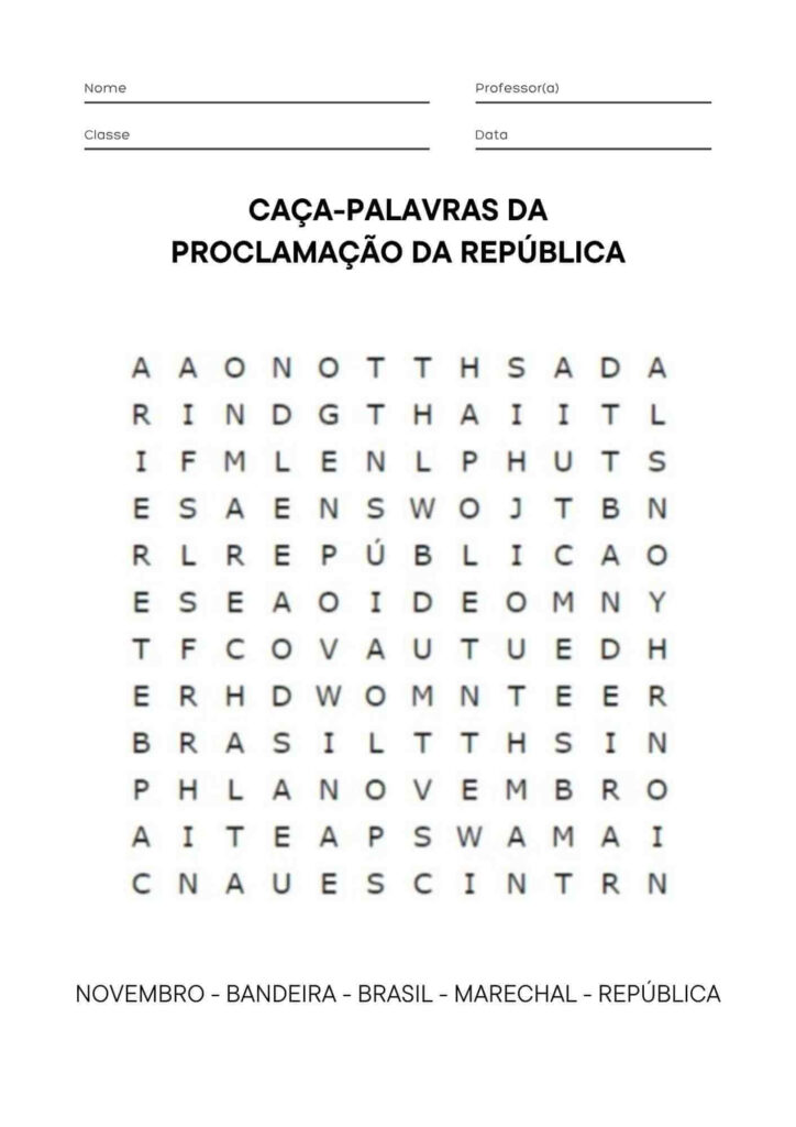 Caça-Palavras da Proclamação da República