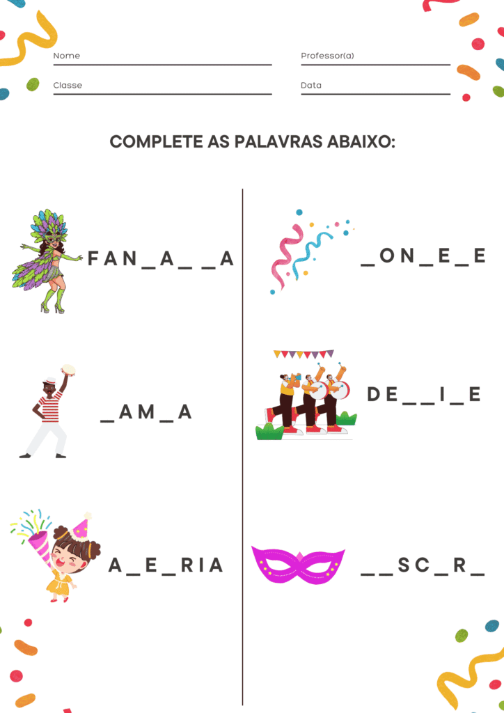 Atividade de Completar as Palavras