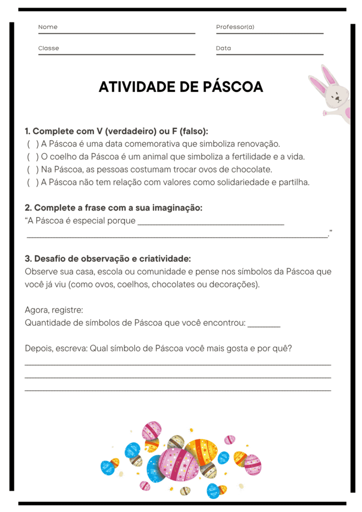 1ª Atividade de Páscoa para 5º Ano para Imprimir