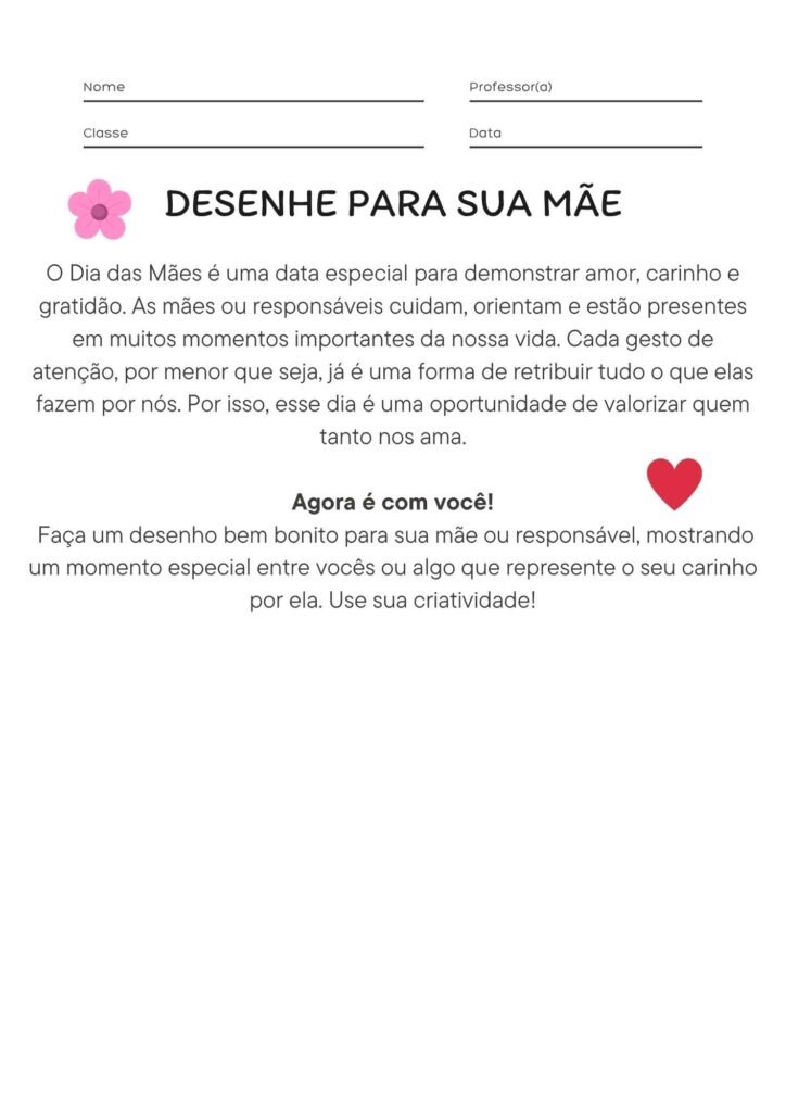 Atividade de Desenhar de Dia das Mães