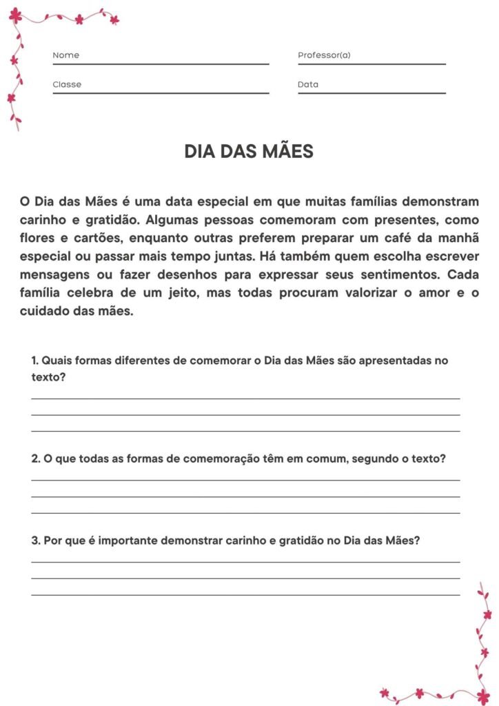 Texto para Interpretação de Dia das Mães