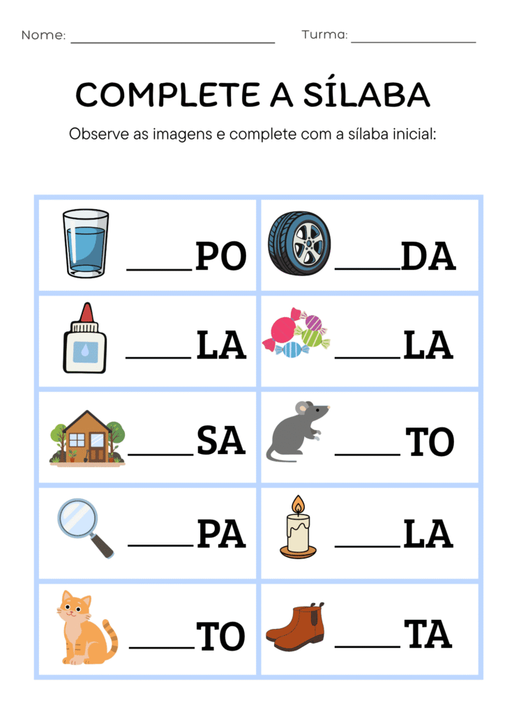 Atividade de Completar a Sílaba Inicial