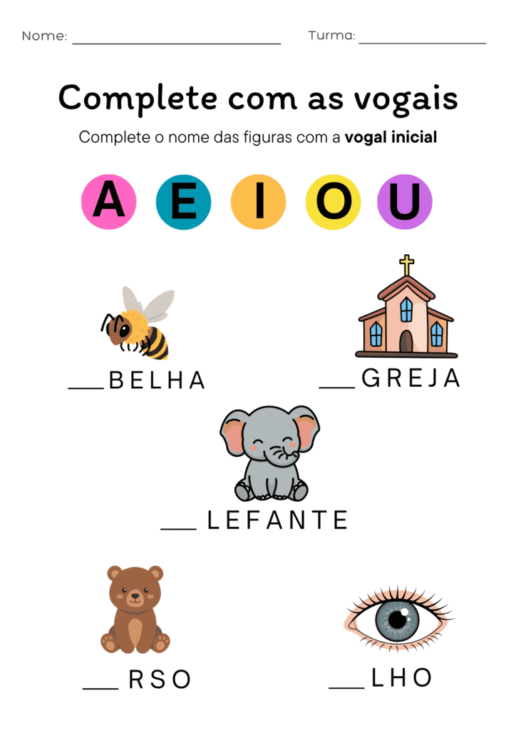 Atividade de Completar com a Vogal Inicial